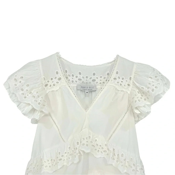 Hunter Bell Carlton Eyelet Flutter Sleeve Top in White Size XS - Picture 7 of 10